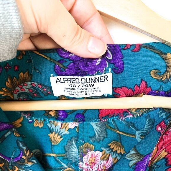 Vintage Alfred Dunner Teal Floral Damask Print Short Sleeve Shirt - Picture 4 of 9